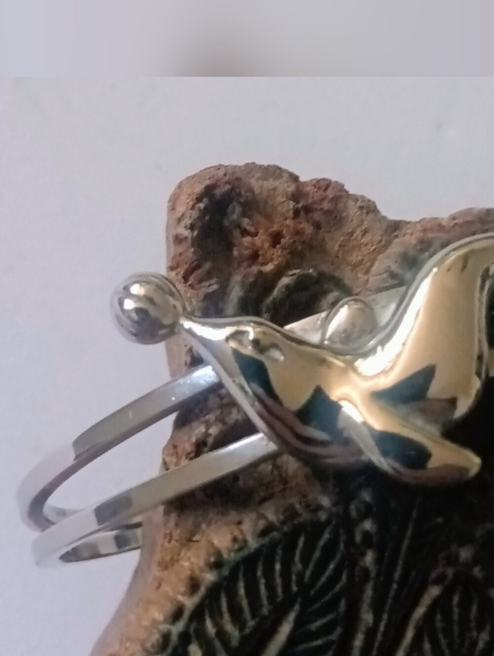 Solid Silver Cuff Open Bracelet Bangle Leaping Dolphin With Ball EUC
